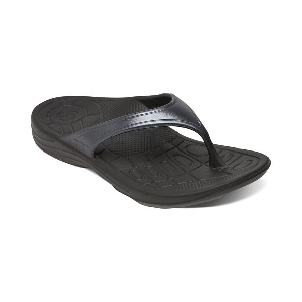 Aetrex Women's Fiji Orthotic Flip Flops Black Sandals UK 0211-572